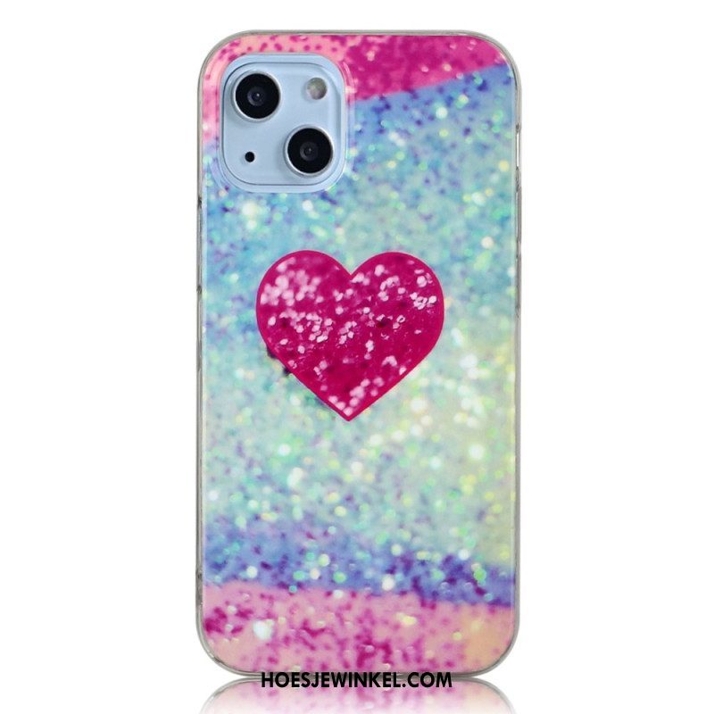 Hoesje voor iPhone 14 Glitter Hart