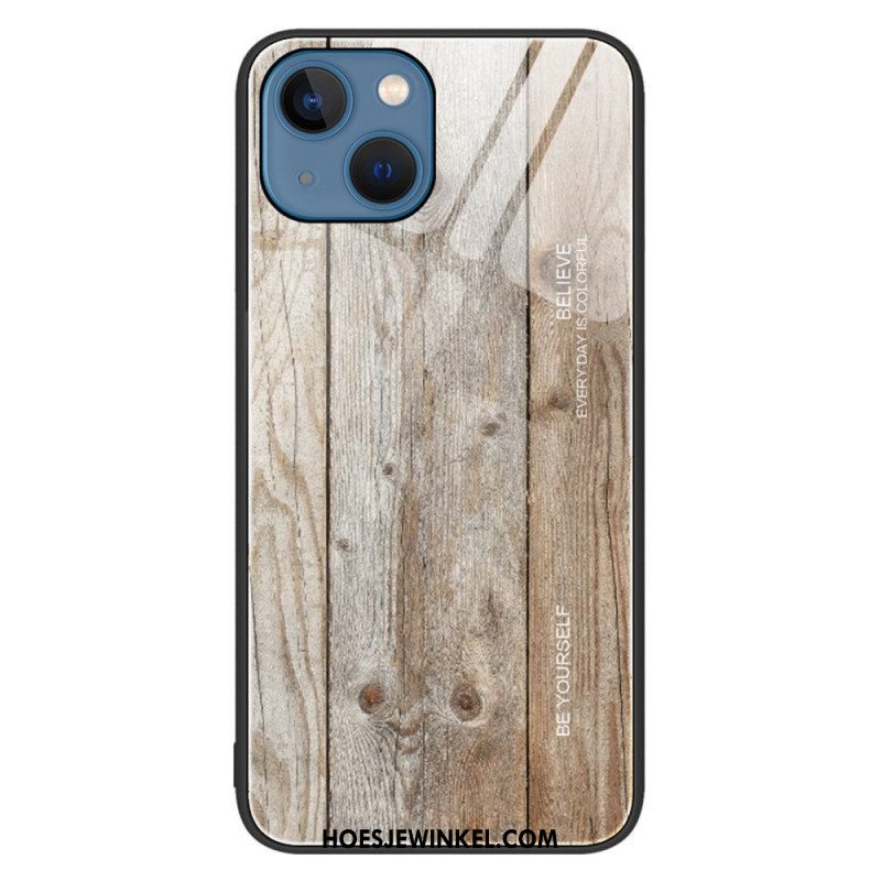 Hoesje voor iPhone 14 Houtdesign Gehard Glas