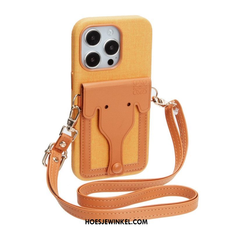 Hoesje voor iPhone 14 Olifant Kaarthouder Met Lanyard