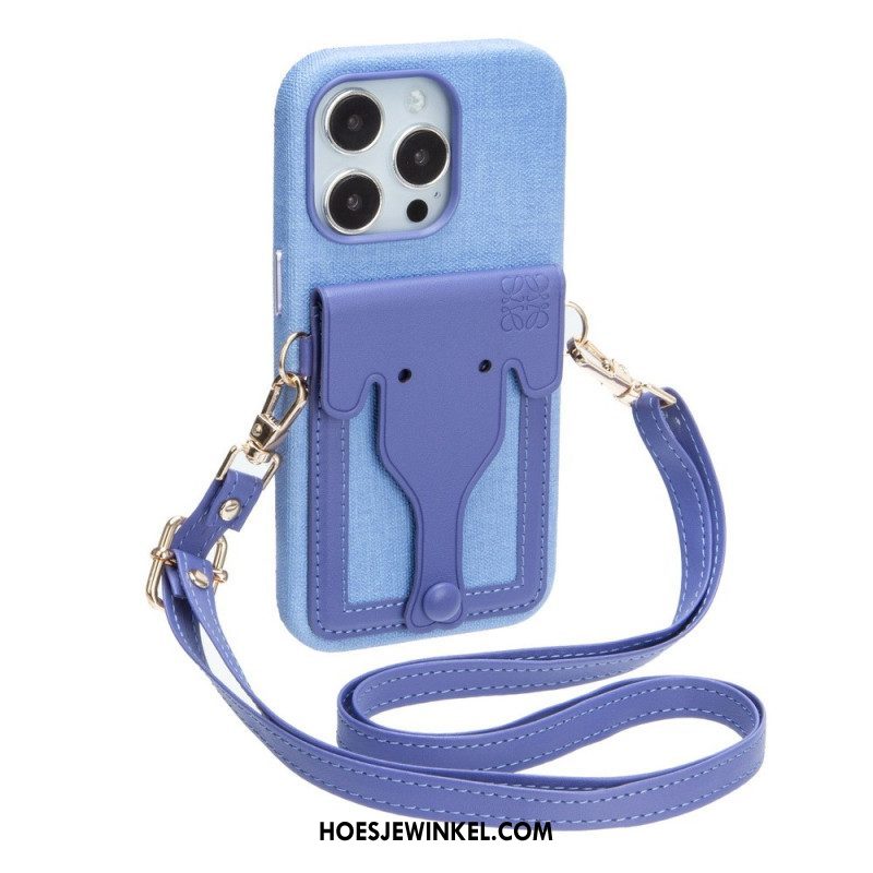 Hoesje voor iPhone 14 Olifant Kaarthouder Met Lanyard