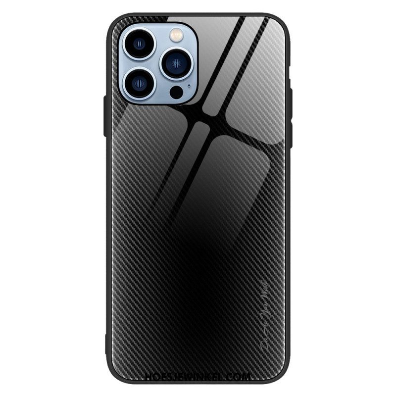 Hoesje voor iPhone 14 Pro Klassiek Koolstofvezel Gehard Glas