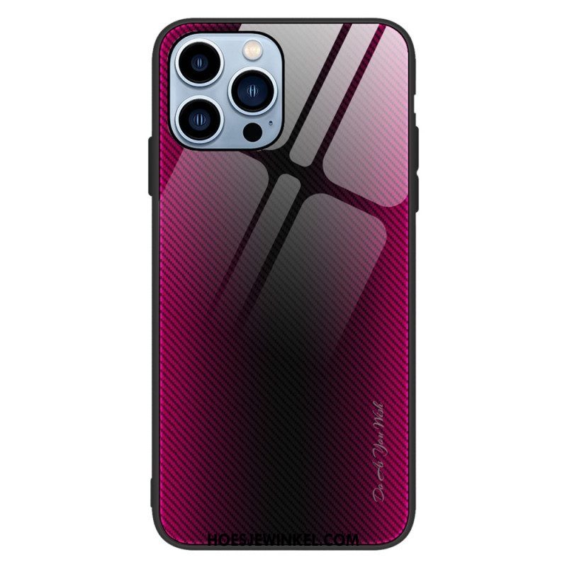 Hoesje voor iPhone 14 Pro Klassiek Koolstofvezel Gehard Glas