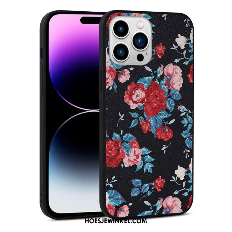 Hoesje voor iPhone 14 Pro Kunstleer Bloemen