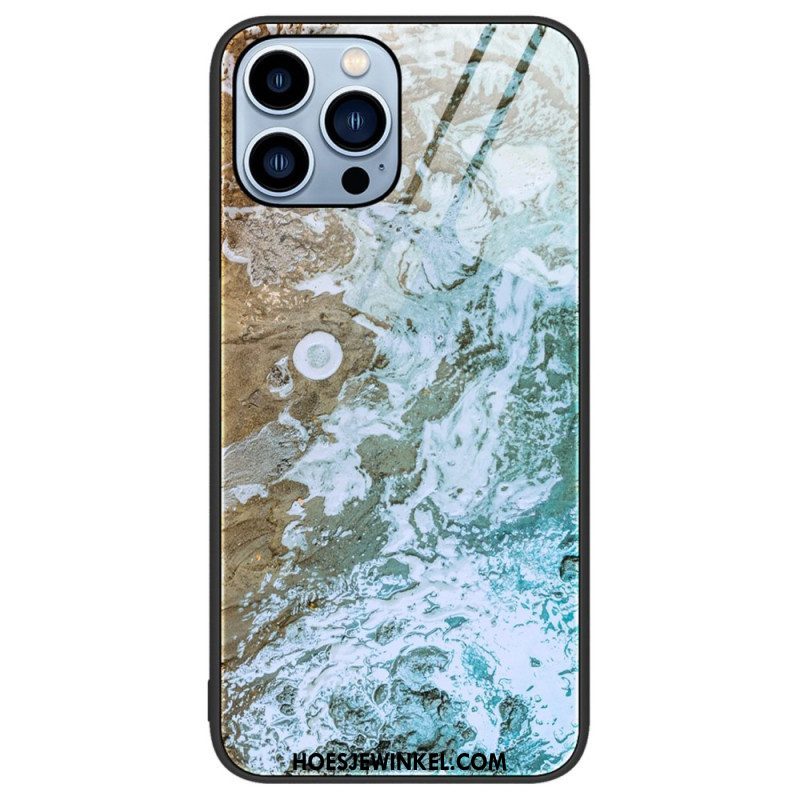 Hoesje voor iPhone 14 Pro Marmeren Kleuren Gehard Glas