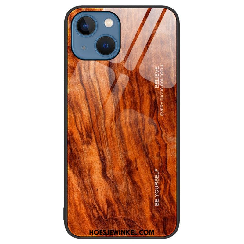 Hoesje voor iPhone 15 Plus Houtdesign Van Gehard Glas