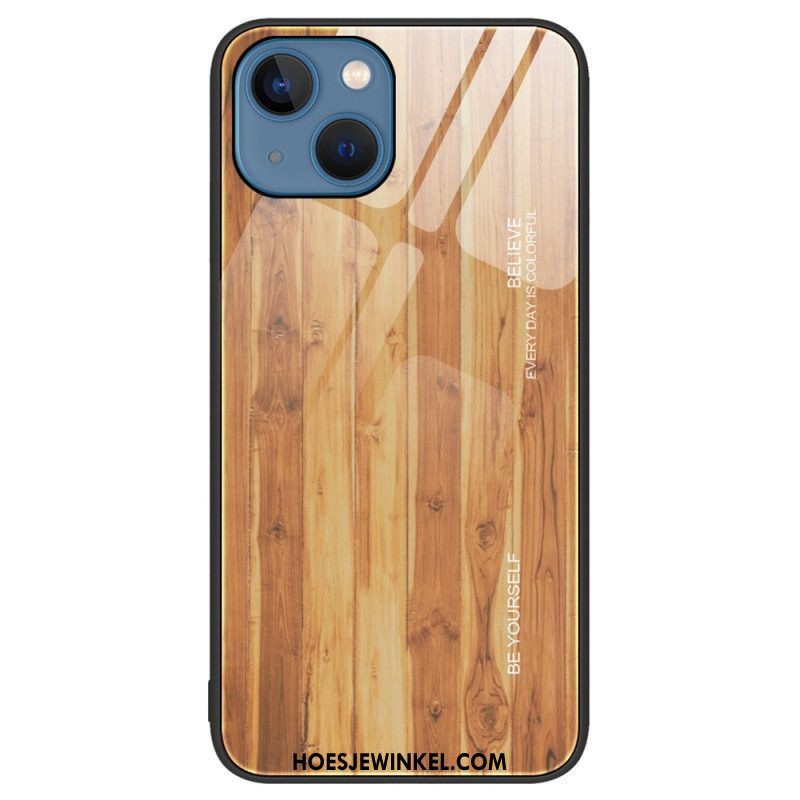 Hoesje voor iPhone 15 Plus Houtdesign Van Gehard Glas