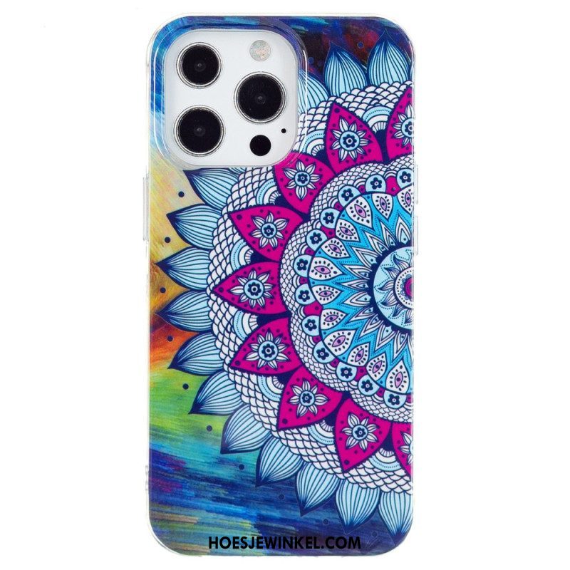 Hoesje voor iPhone 15 Pro Fluorescerende Mandala