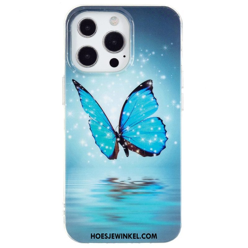 Hoesje voor iPhone 15 Pro Fluorescerende Vlinders