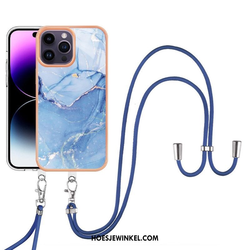 Hoesje voor iPhone 15 Pro Max Met Koord Gemarmerd Koord