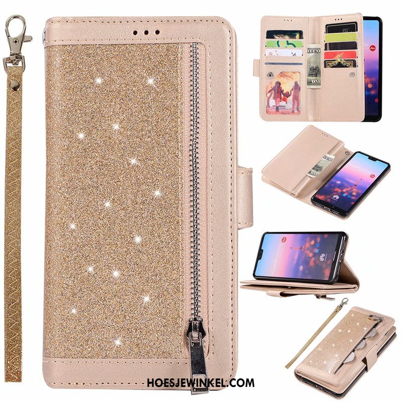 Honor 20 Pro Hoesje Portemonnee Echt Leer Kaart Tas, Honor 20 Pro Hoesje Roze Purper