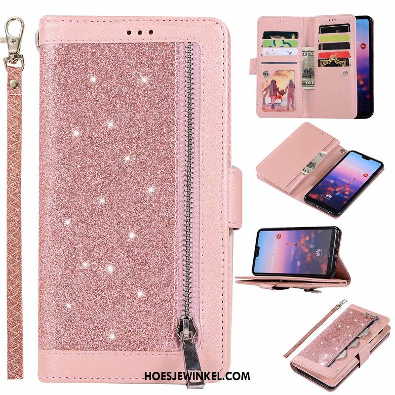 Honor 20 Pro Hoesje Portemonnee Echt Leer Kaart Tas, Honor 20 Pro Hoesje Roze Purper