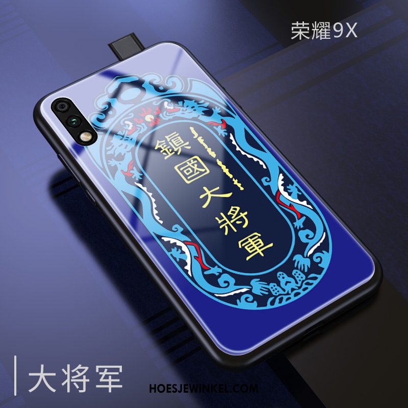 Honor 9x Hoesje Glas Anti-fall Bescherming, Honor 9x Hoesje Blauw Trendy Merk