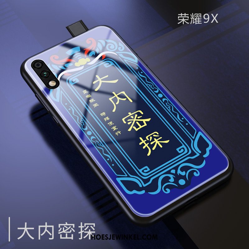 Honor 9x Hoesje Glas Anti-fall Bescherming, Honor 9x Hoesje Blauw Trendy Merk