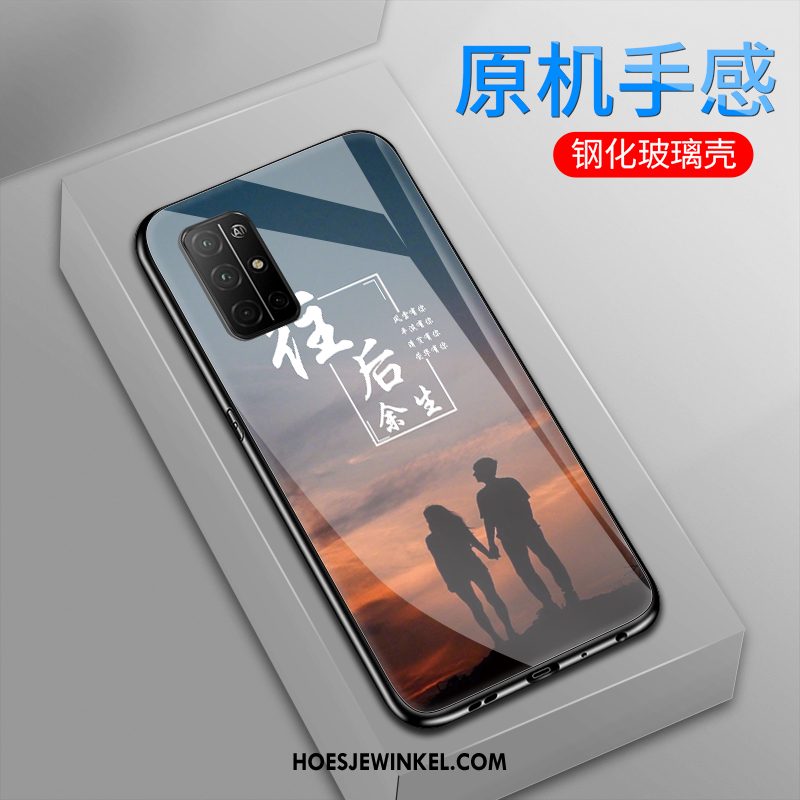 Honor View30 Pro Hoesje Glas Zwart Lovers, Honor View30 Pro Hoesje Persoonlijk Hoes