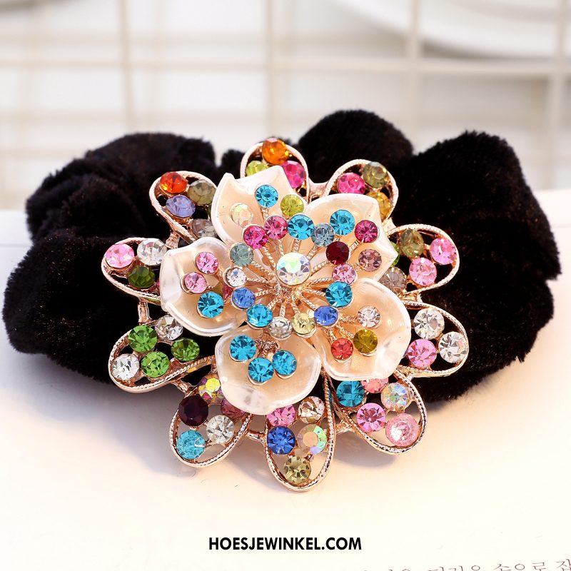 Hoofdtooi Bloemen Dames Flanel Bloemen Elastiek, Hoofdtooi Bloemen Paardenstaart Kristal