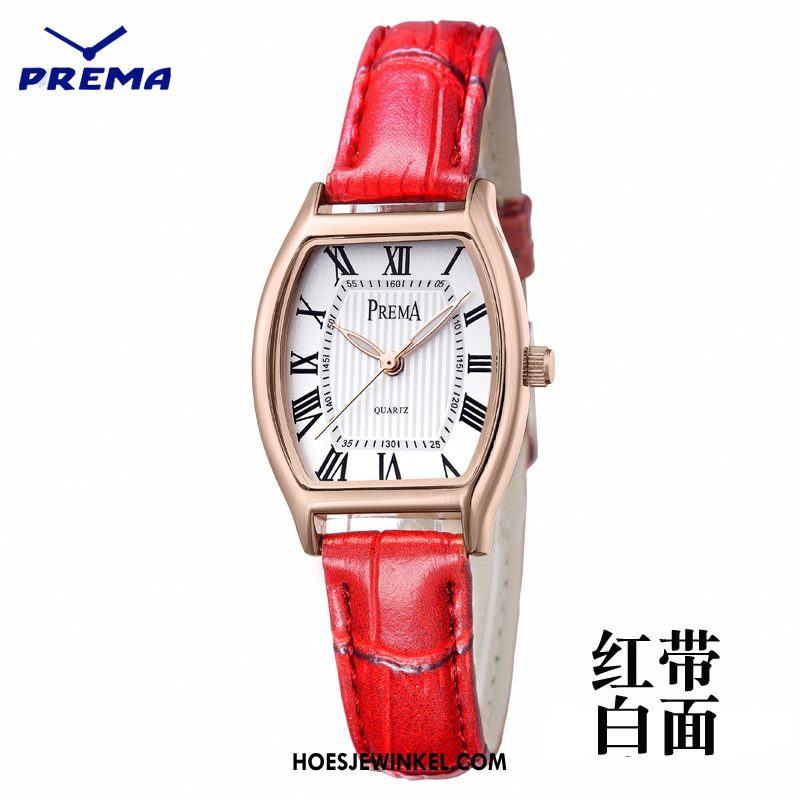 Horloges Dames Echt Leer Mode Quartz Horloge, Horloges Echte Mini Rot