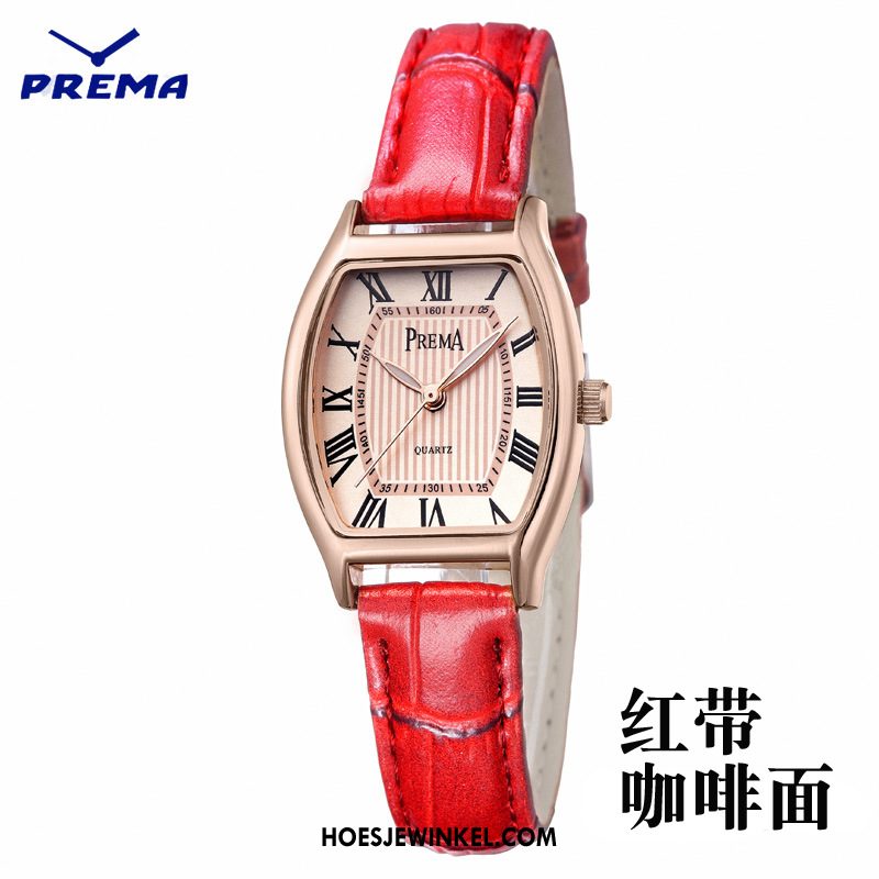 Horloges Dames Echt Leer Mode Quartz Horloge, Horloges Echte Mini Rot