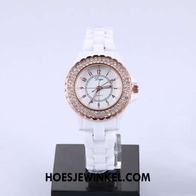 Horloges Dames Strass Echte Horloge, Horloges Mode Quartz Horloge Weiß