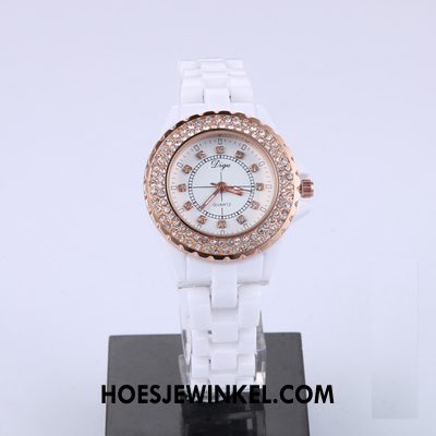 Horloges Dames Strass Echte Horloge, Horloges Mode Quartz Horloge Weiß