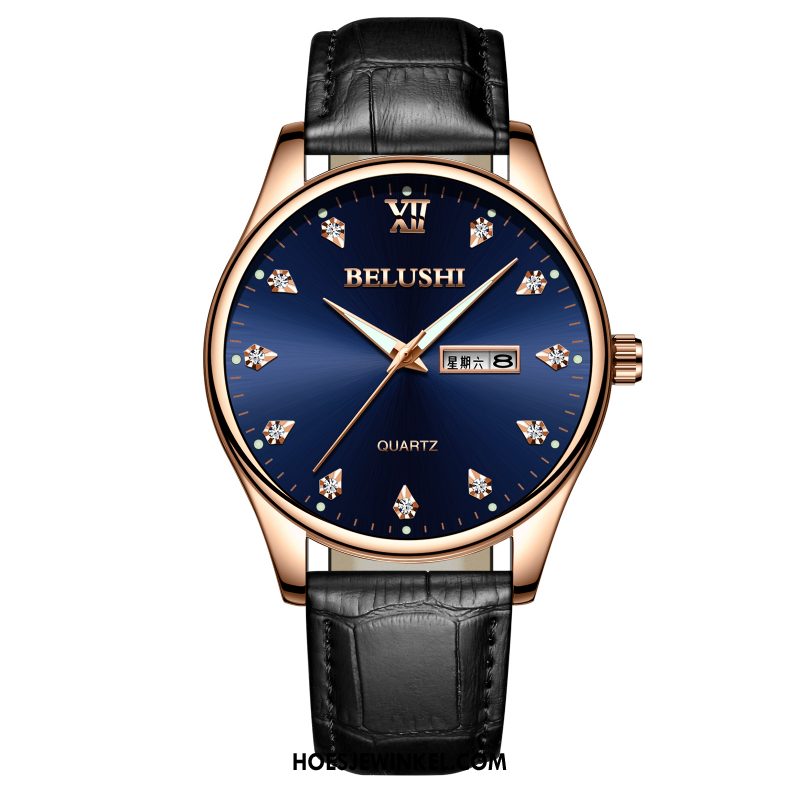 Horloges Heren 2018 Mode Student, Horloges Dun Waterdicht Blau Schwarz Gold