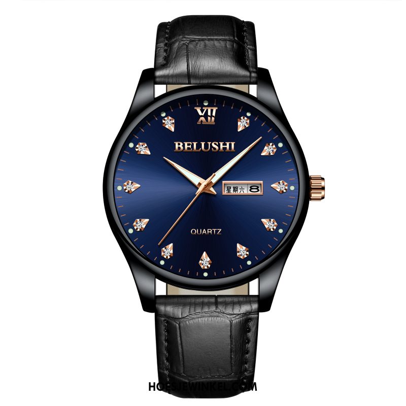 Horloges Heren 2018 Mode Student, Horloges Dun Waterdicht Blau Schwarz Gold