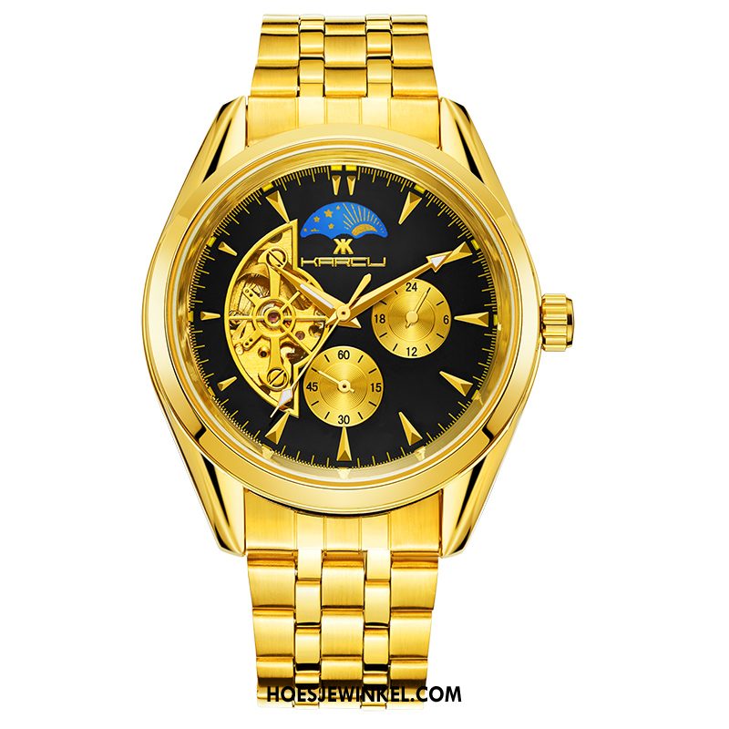 Horloges Heren Business Kant Automatisch, Horloges Mode Mannen Schwarz Gold