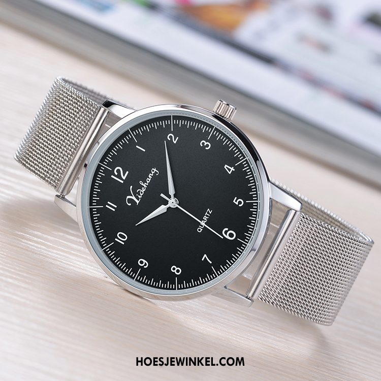 Horloges Heren Casual Mode Eenvoudig, Horloges Horloge Super Schwarz Silber