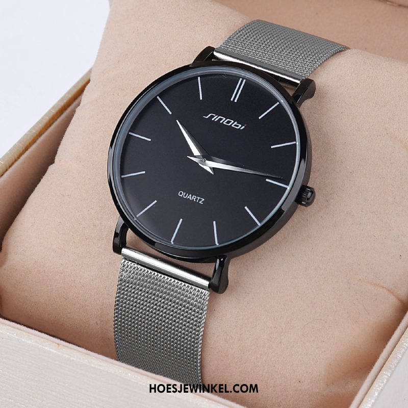 Horloges Heren Dun Student Eenvoudig, Horloges Quartz Horloge Mannen Schwarz Silber