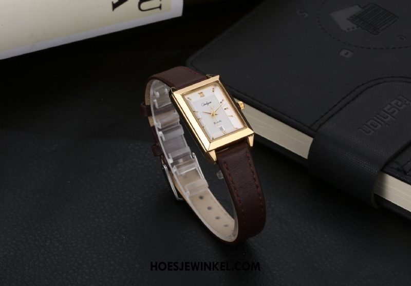 Horloges Heren Echt Leer Lang Dames, Horloges Riem Echte Braun Gold