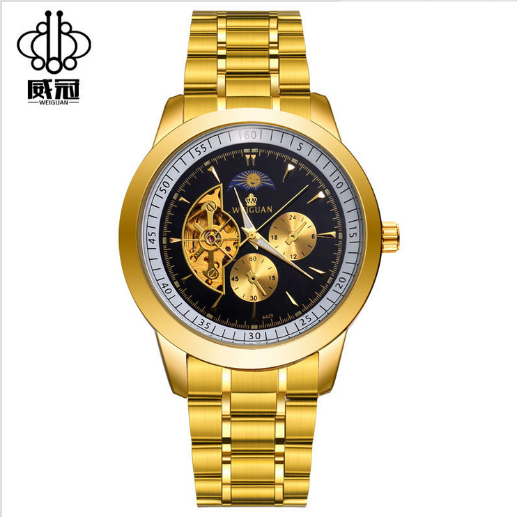 Horloges Heren Horloge Mannen Strass, Horloges Waterdicht Automatisch Gelb Gold