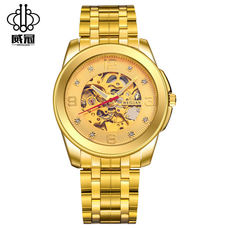 Horloges Heren Horloge Mannen Strass, Horloges Waterdicht Automatisch Gelb Gold