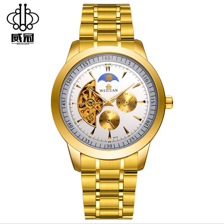 Horloges Heren Horloge Mannen Strass, Horloges Waterdicht Automatisch Gelb Gold