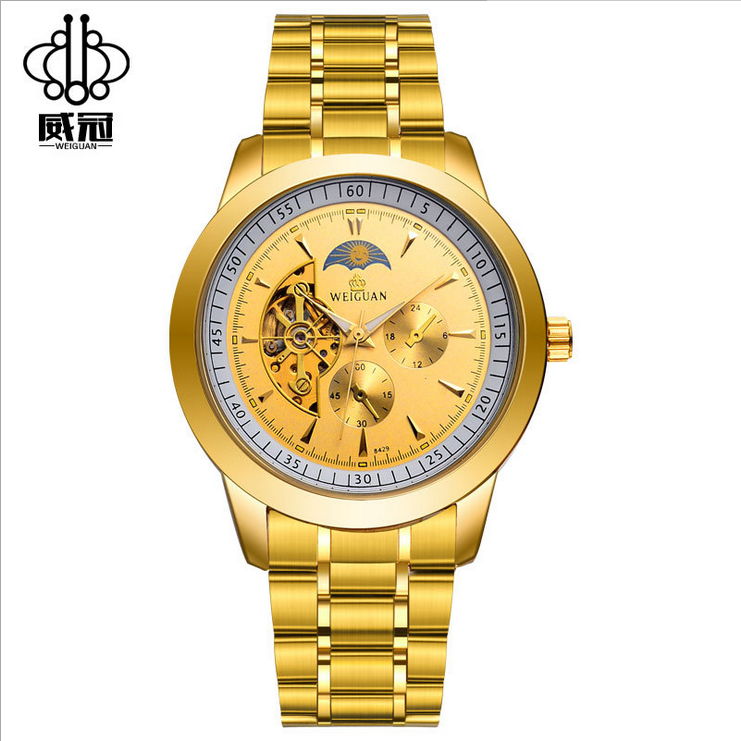 Horloges Heren Horloge Mannen Strass, Horloges Waterdicht Automatisch Gelb Gold