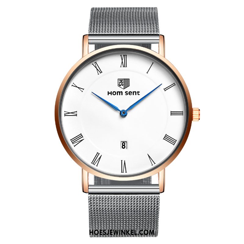 Horloges Heren Quartz Horloge Student Dun, Horloges Mannen Roestvrij Staal Weiß Braun