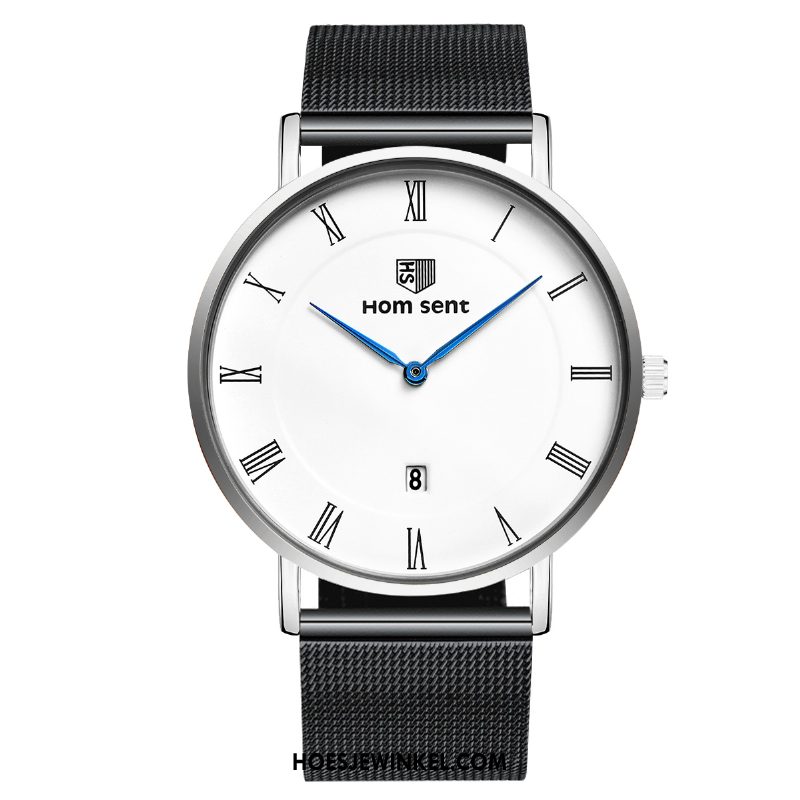 Horloges Heren Quartz Horloge Student Dun, Horloges Mannen Roestvrij Staal Weiß Braun