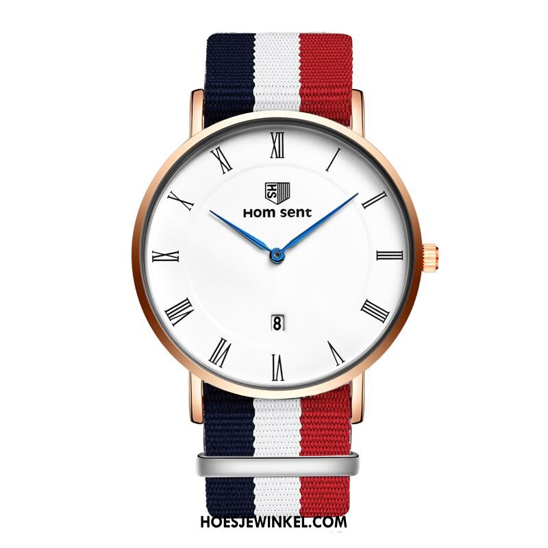 Horloges Heren Quartz Horloge Student Dun, Horloges Mannen Roestvrij Staal Weiß Braun