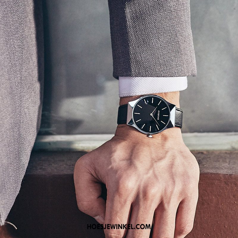 Horloges Heren Quartz Horloge Trend Mannen, Horloges Dun Student Schwarz