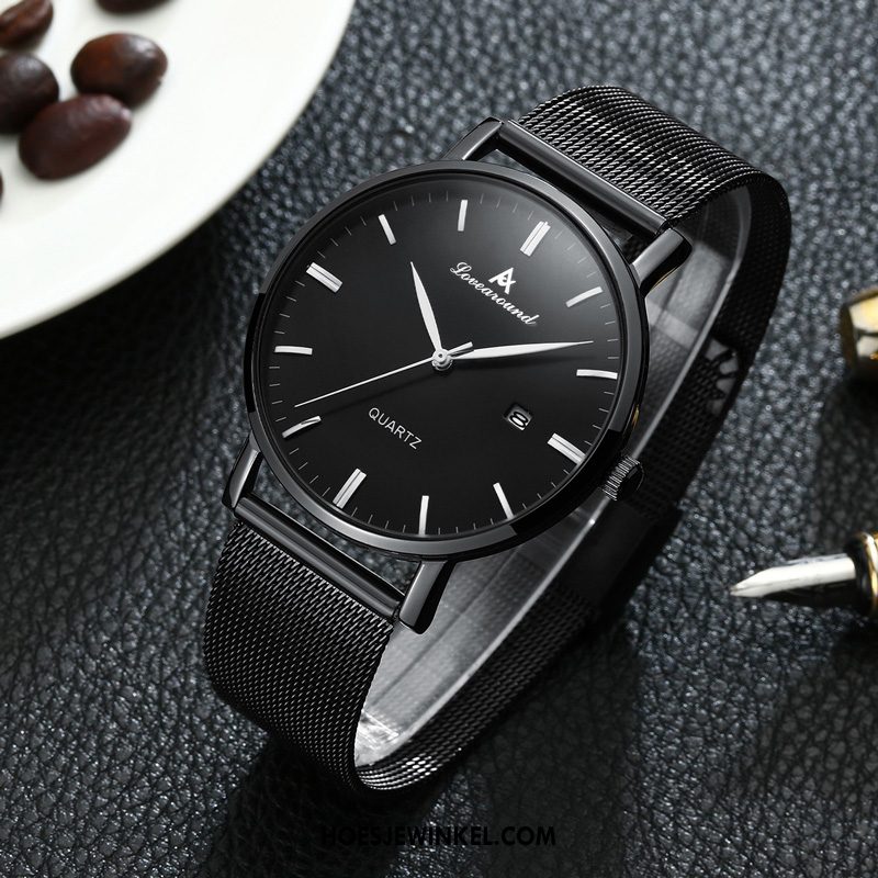 Horloges Heren Sport Mesh Trend, Horloges Quartz Horloge Mode Schwarz Gold