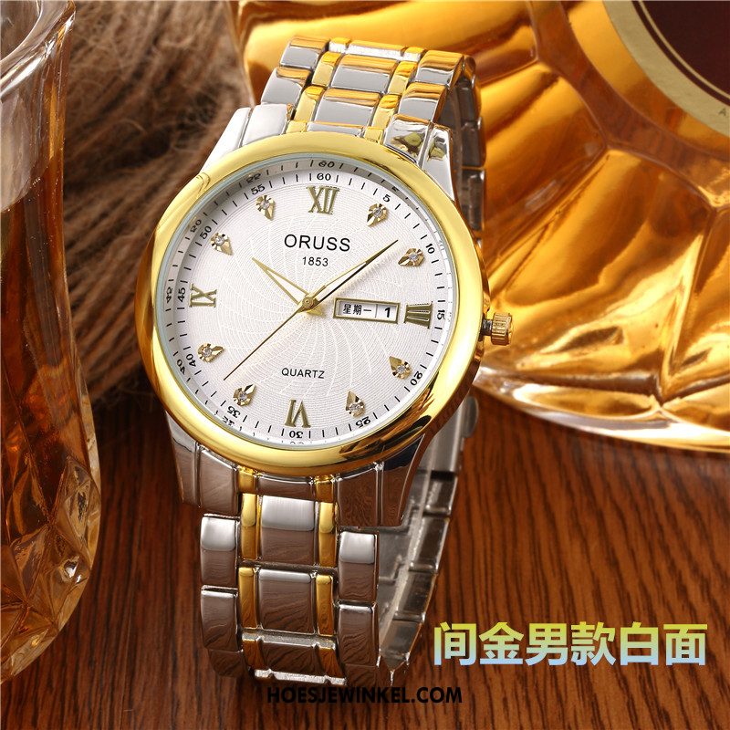 Horloges Heren Strass Mannen Mode, Horloges Lovers Quartz Horloge Gold