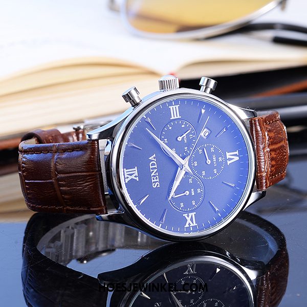 Horloges Heren Student Quartz Horloge Mannen, Horloges Mode Trend Blau Weiß Braun