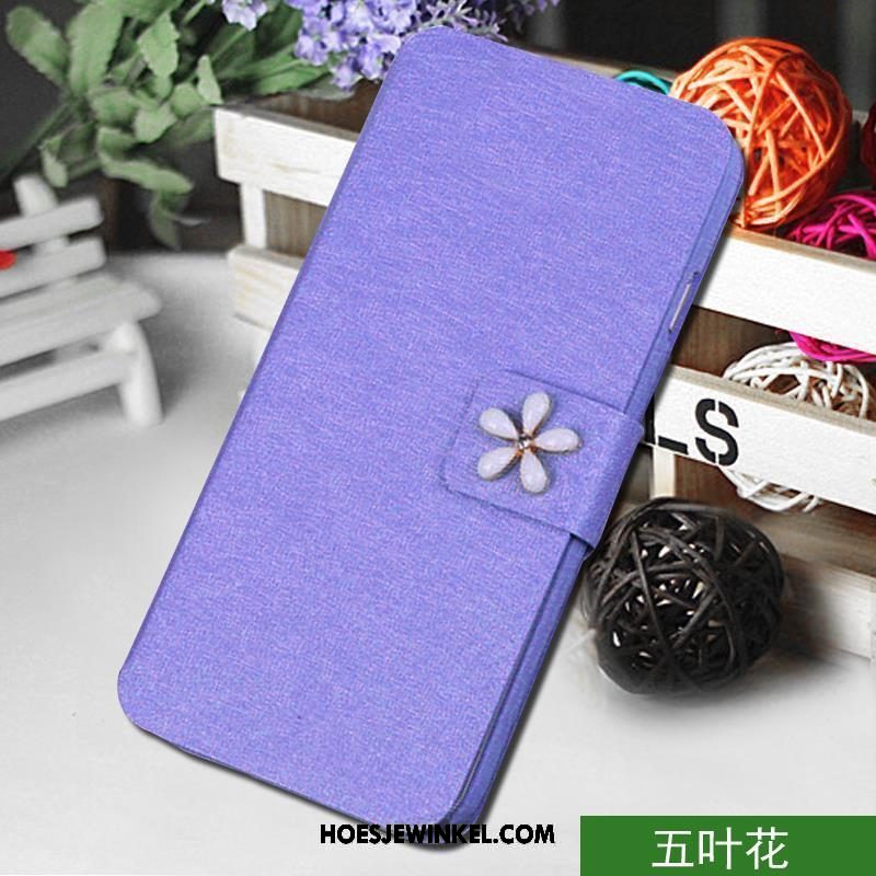 Htc One A9s Hoesje Leren Etui Purper Mobiele Telefoon, Htc One A9s Hoesje Bescherming Bloemen