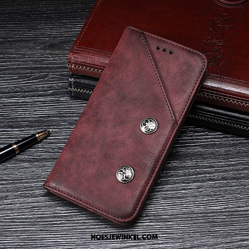 Htc U Ultra Hoesje Hoes Rood Anti-fall, Htc U Ultra Hoesje Vintage Leren Etui