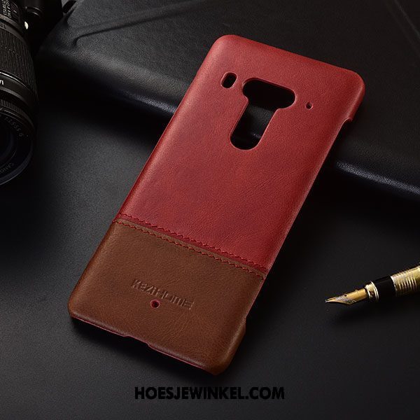 Htc U12+ Hoesje Bedrijf Khaki Echt Leer, Htc U12+ Hoesje Dun Mobiele Telefoon