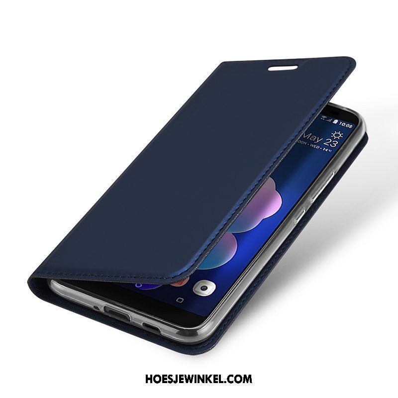 Htc U12+ Hoesje Folio Bescherming Kaart, Htc U12+ Hoesje Magnetisch Blauw