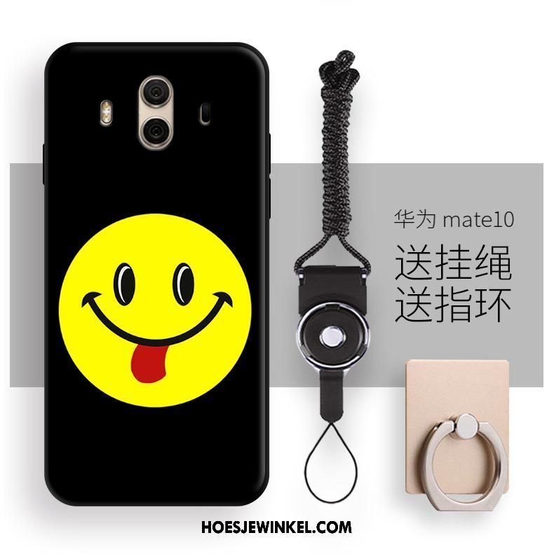 Huawei Mate 10 Hoesje Bescherming Zwart Smiley, Huawei Mate 10 Hoesje Hoes Spotprent