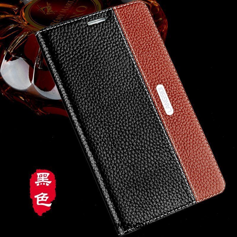 Huawei Mate 10 Hoesje Leren Etui Zwart Patroon, Huawei Mate 10 Hoesje Folio Bruin