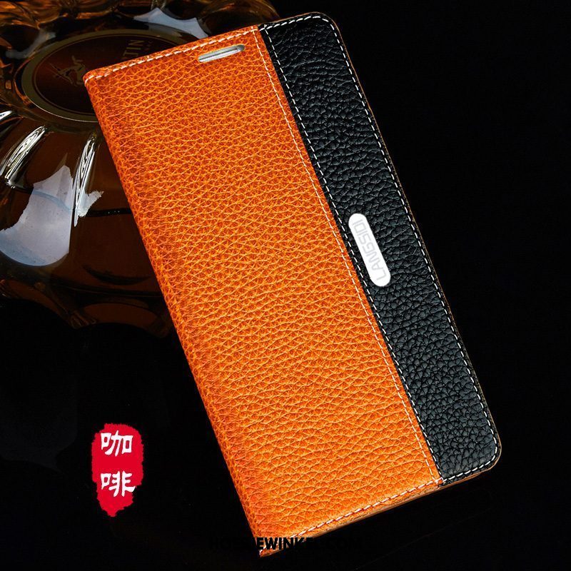 Huawei Mate 10 Hoesje Leren Etui Zwart Patroon, Huawei Mate 10 Hoesje Folio Bruin