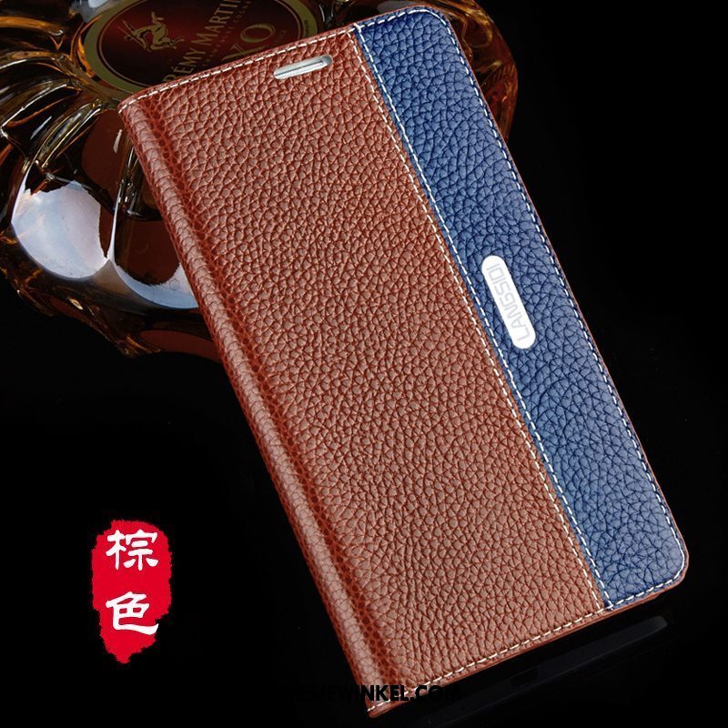 Huawei Mate 10 Hoesje Leren Etui Zwart Patroon, Huawei Mate 10 Hoesje Folio Bruin