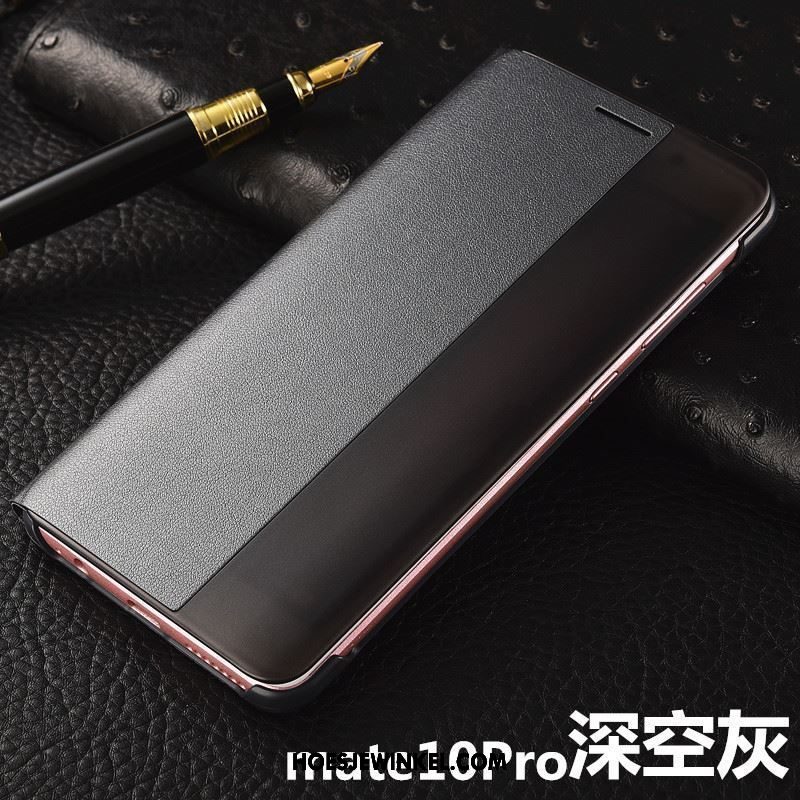 Huawei Mate 10 Pro Hoesje Leren Etui Zwart Mobiele Telefoon, Huawei Mate 10 Pro Hoesje Clamshell