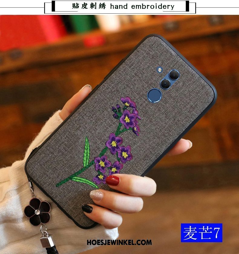 Huawei Mate 20 Lite Hoesje All Inclusive Bloemen Borduurwerk, Huawei Mate 20 Lite Hoesje Chinese Stijl Zacht